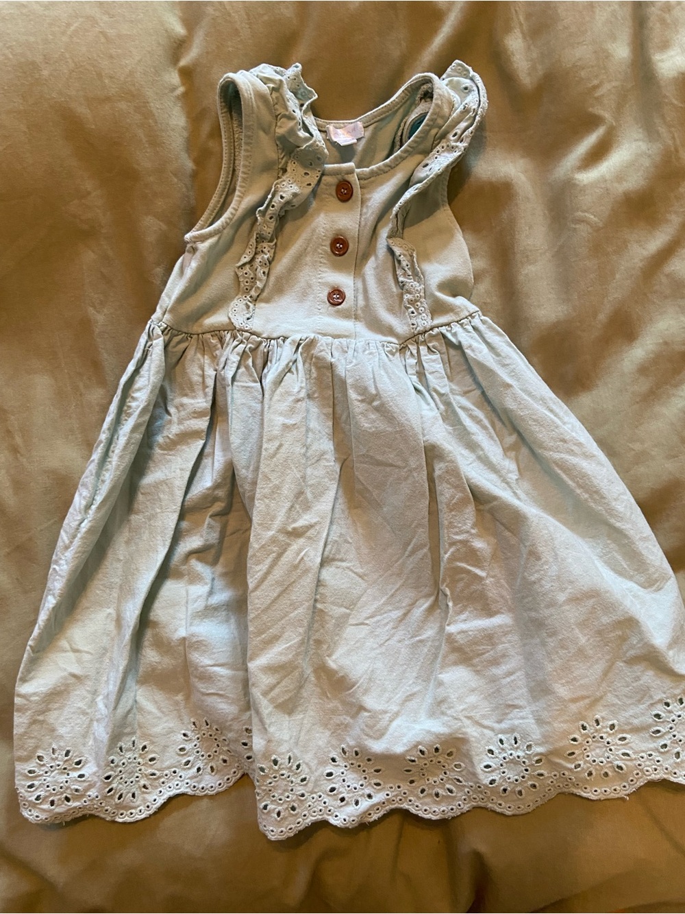 Tahari Girl 3t sage green eyelet button down tank dress